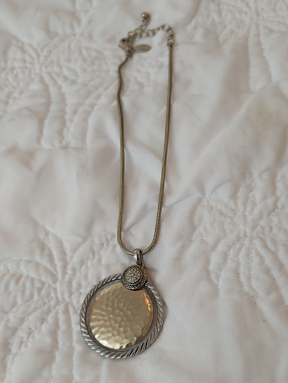 Chico's Two-Tone Hammered Disc Pendant Necklace - Gold & Silver